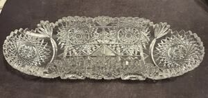 Vintage American Brilliant Cut Glass Crystal Celery Relish Oval Dish 11.5”